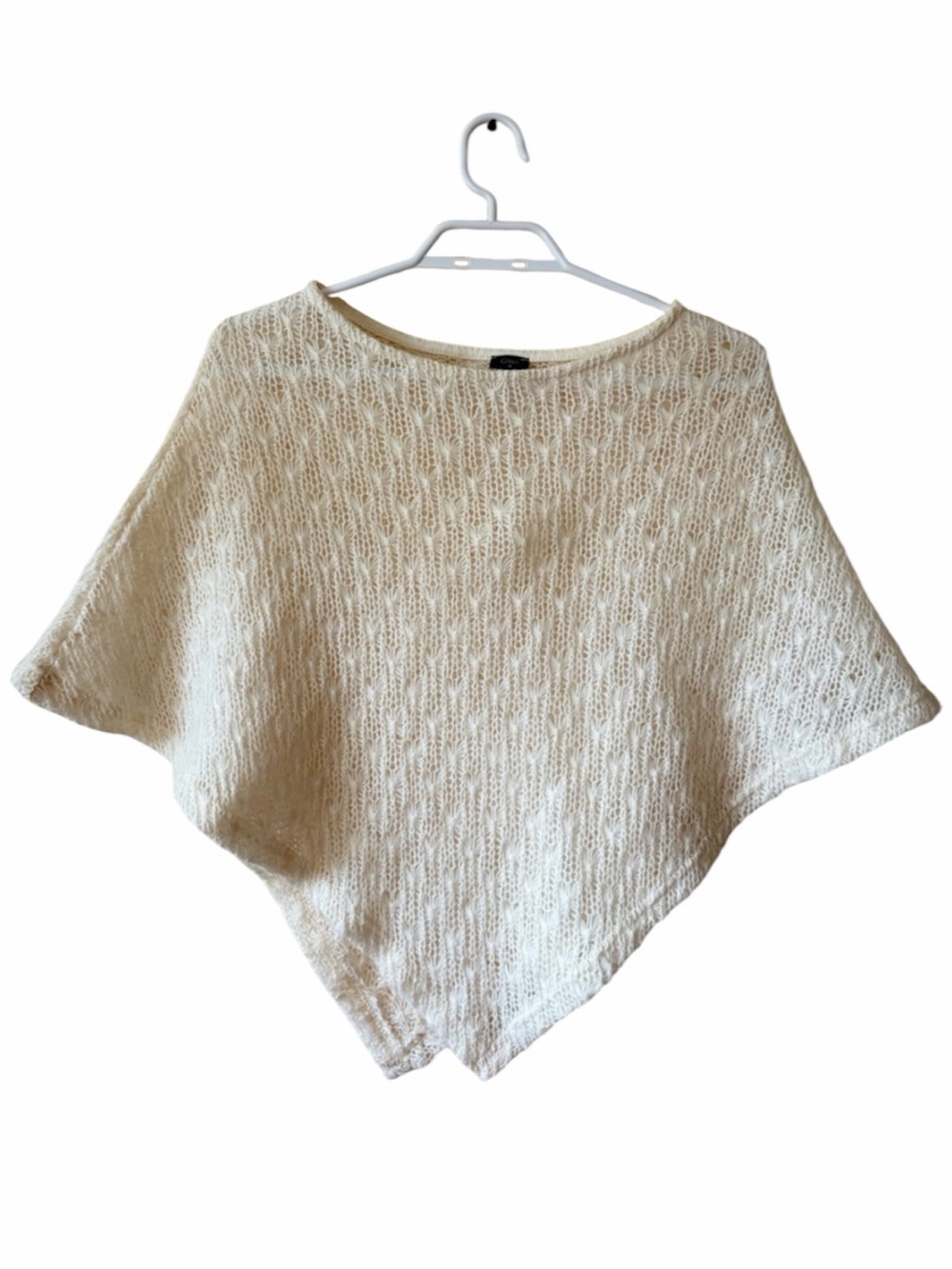 Grace Cream Open Knit Poncho Sweater Boho Lightweight Cozy Pullover Women’s